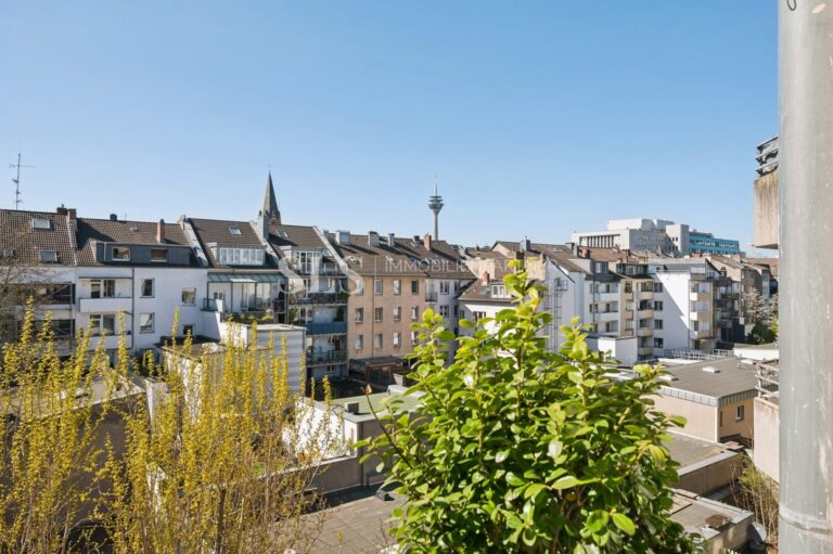 Blick auf den Rheinturm vom Balkon